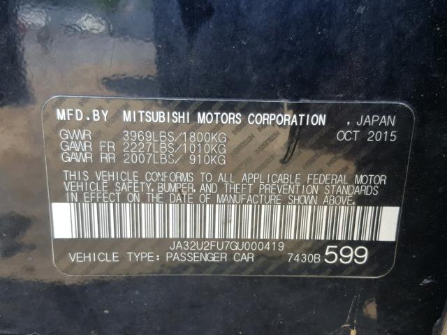 JA32U2FU7GU000419 - 2016 MITSUBISHI LANCER ES BLACK photo 10