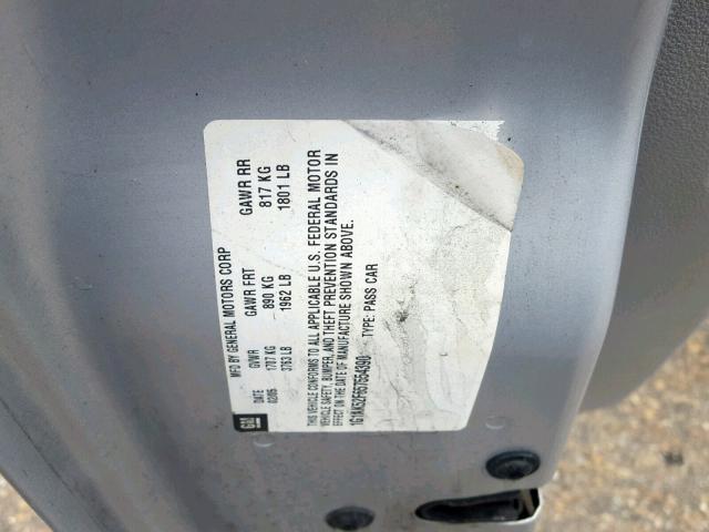 1G1AK52F657554390 - 2005 CHEVROLET COBALT SILVER photo 10