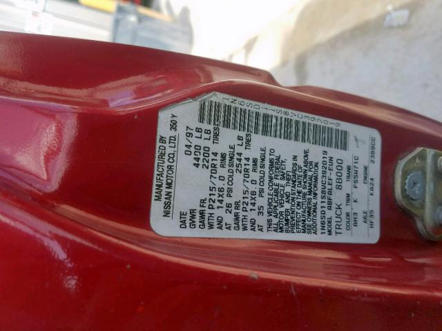 1N6SD11S8VC392019 - 1997 NISSAN TRUCK BASE RED photo 10