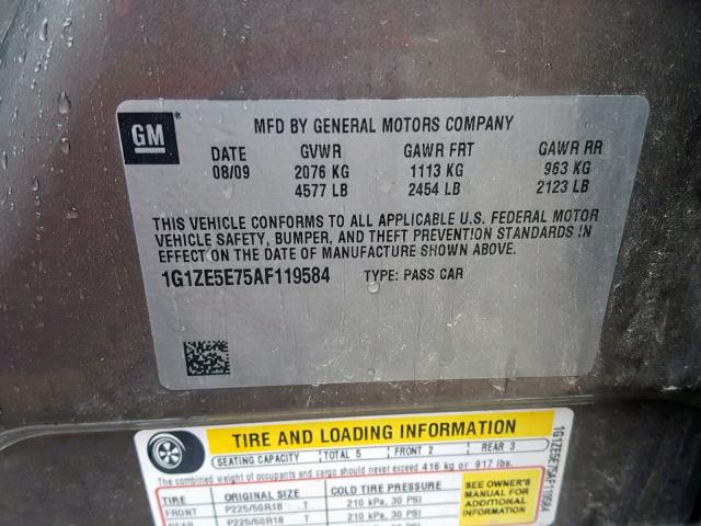 1G1ZE5E75AF119584 - 2010 CHEVROLET MALIBU LTZ ყავისფერი ფოტო 10