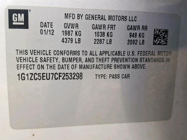 1G1ZC5EU7CF253298 - 2012 CHEVROLET MALIBU 1LT 银色 照片 10