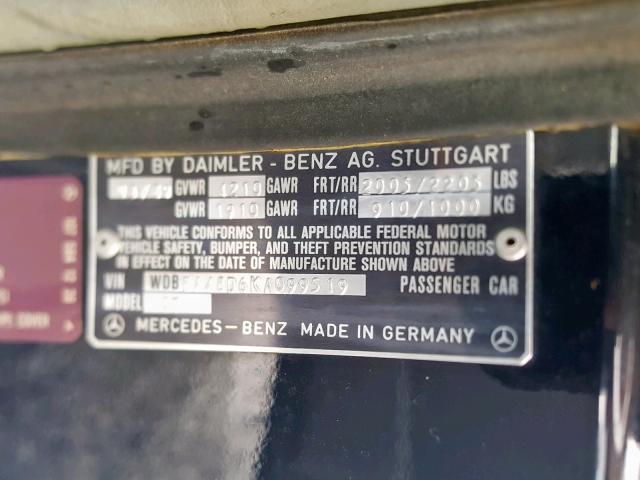 WDBBA48D6KA099519 - 1989 MERCEDES-BENZ 560 SL BLUE photo 10