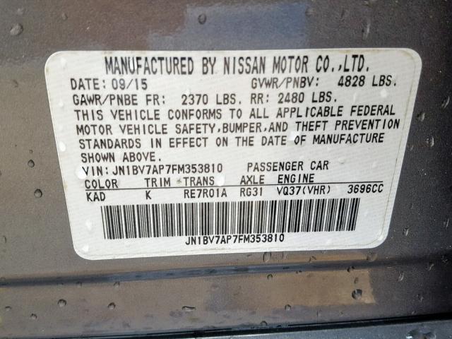 JN1BV7AP7FM353810 - 2015 INFINITI Q50 BASE BURN photo 10