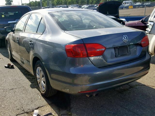 3VW2K7AJ3BM305234 - 2011 VOLKSWAGEN JETTA BASE GRAY photo 3