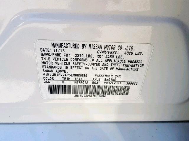 JN1BV7AP5EM685694 - 2014 INFINITI Q50 BASE WHITE photo 10