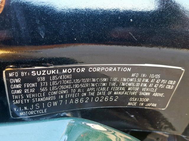 JS1GW71A862102652 - 2006 SUZUKI GSX1300 R GREEN photo 10