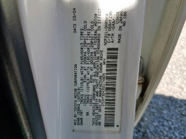 JTLKT324350174805 - 2005 TOYOTA SCION XB 白色 照片 10