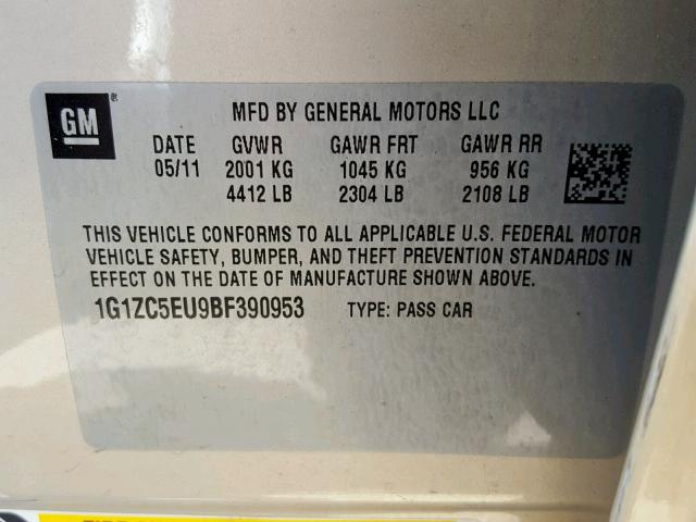 1G1ZC5EU9BF390953 - 2011 CHEVROLET MALIBU 1LT 棕色 照片 10