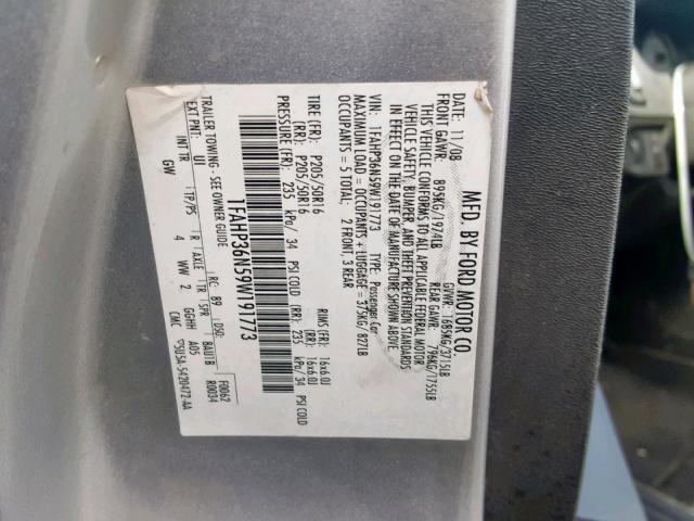 1FAHP36N59W191773 - 2009 FORD FOCUS SES SILVER photo 10