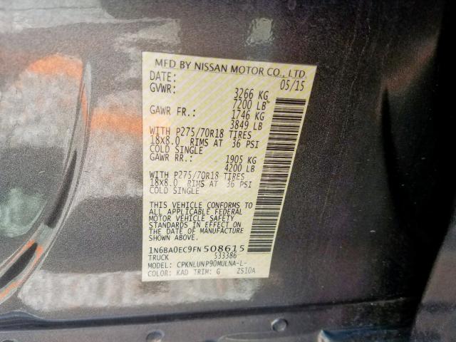 1N6BA0EC9FN508615 - 2015 NISSAN TITAN S GRAY photo 10