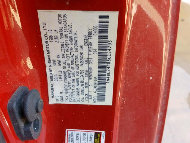 1N4BL24E88C154795 - 2008 NISSAN ALTIMA 3.5 RED photo 10