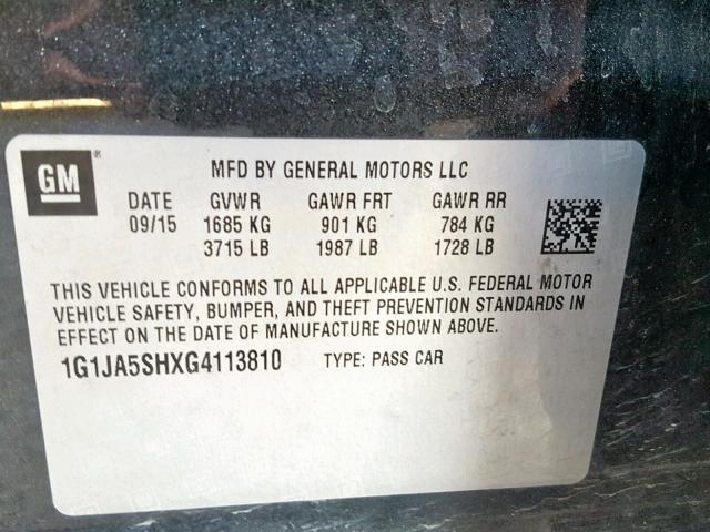 1G1JA5SHXG4113810 - 2016 CHEVROLET SONIC LS 黑色 照片 10