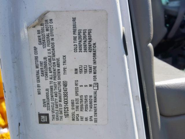 1GTCS14XX38247469 - 2003 GMC SONOMA WHITE photo 10