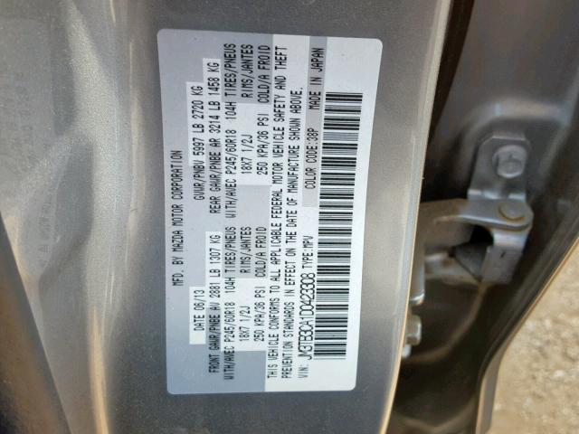 JM3TB3CA1D0423308 - 2013 MAZDA CX-9 TOURI GRAY photo 10