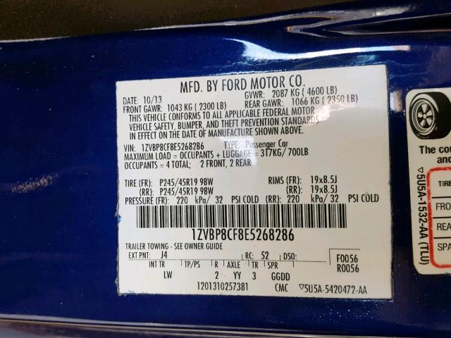 1ZVBP8CF8E5268286 - 2014 FORD MUSTANG GT BLUE photo 10