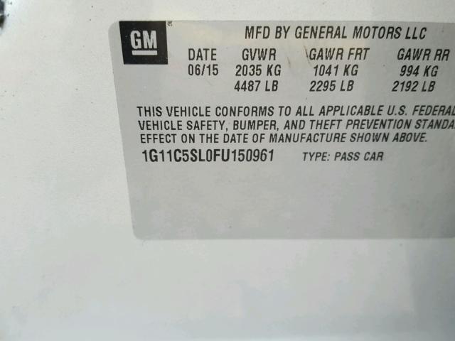 1G11C5SL0FU150961 - 2015 CHEVROLET MALIBU 1LT SILVER photo 10