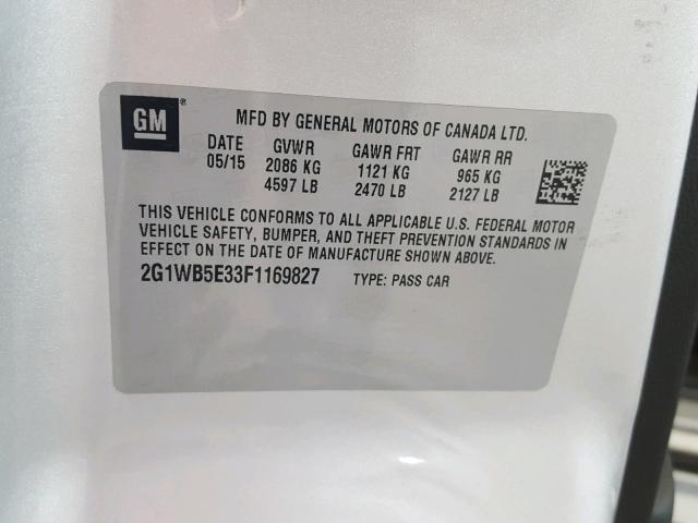 2G1WB5E33F1169827 - 2015 CHEVROLET IMPALA LIM SILVER photo 10