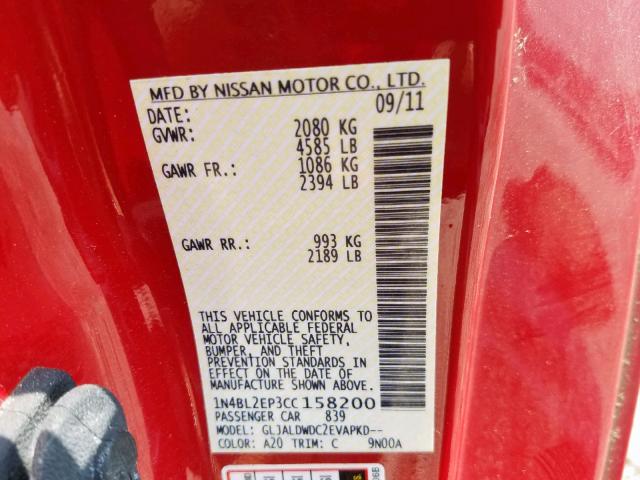 1N4BL2EP3CC158200 - 2012 NISSAN ALTIMA SR RED photo 10