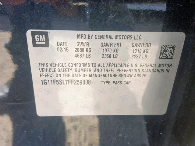 1G11F5SL7FF259008 - 2015 CHEVROLET MALIBU LTZ შავი ფოტო 10