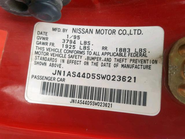 JN1AS44D5SW023621 - 1995 NISSAN 240SX BASE RED photo 10