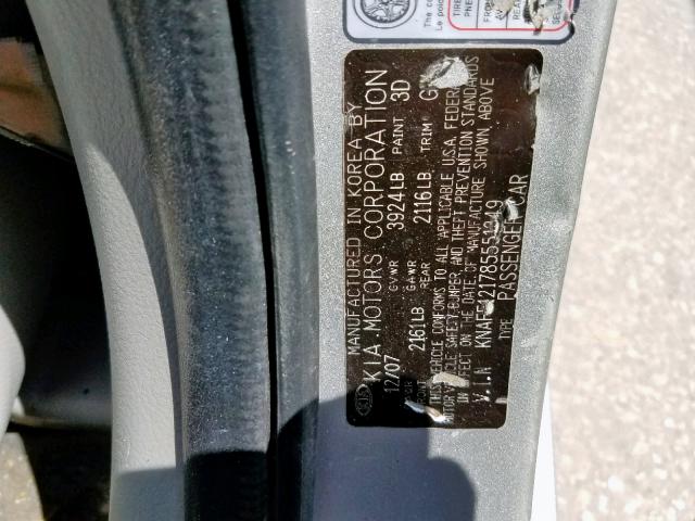 KNAFE121785551349 - 2008 KIA SPECTRA EX SILVER photo 10