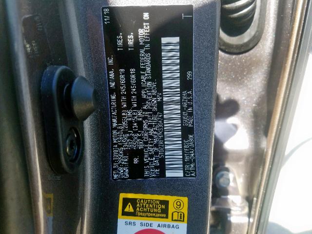 5TDZZRFH7KS304747 - 2019 TOYOTA HIGHLANDER GRAY photo 10