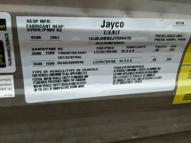 1UJBJ0BN2J75V0470 - 2018 JAYC TRAV TRLR WHITE photo 10