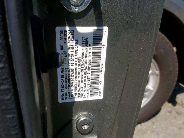 5J6YH28717L001668 - 2007 HONDA ELEMENT EX GRAY photo 10