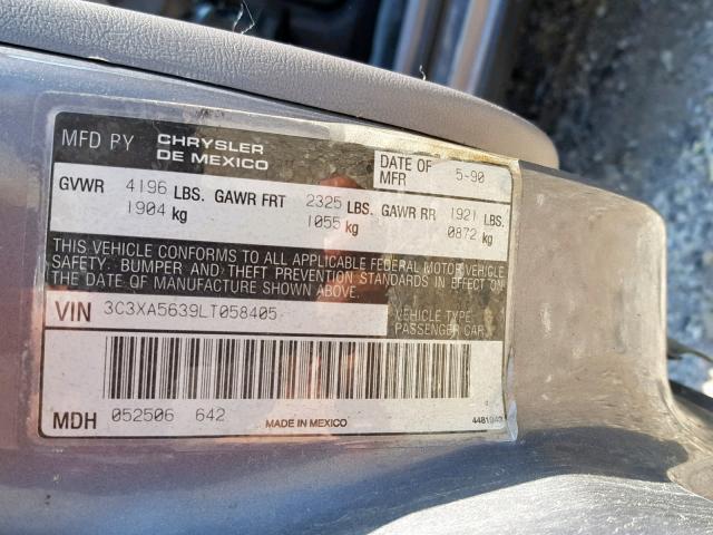 3C3XA5639LT058405 - 1990 CHRYSLER LEBARON LA GRAY photo 10