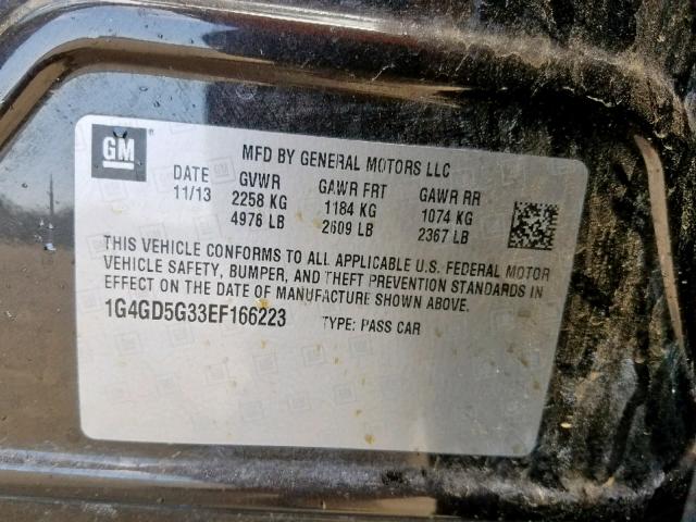 1G4GD5G33EF166223 - 2014 BUICK LACROSSE P BROWN photo 10