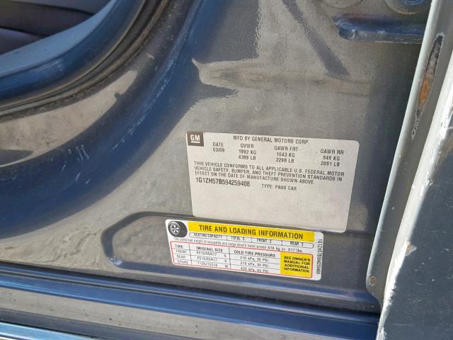 1G1ZH57B594259408 - 2009 CHEVROLET MALIBU 1LT GRAY photo 10