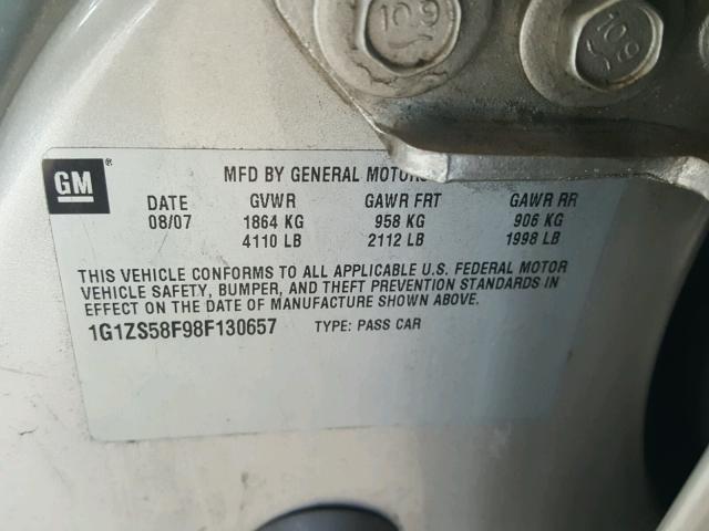 1G1ZS58F98F130657 - 2008 CHEVROLET MALIBU LS SILVER photo 10