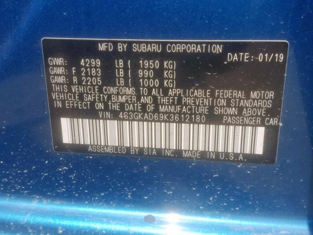 4S3GKAD69K3612180 - 2019 SUBARU IMPREZA PR BLUE photo 10