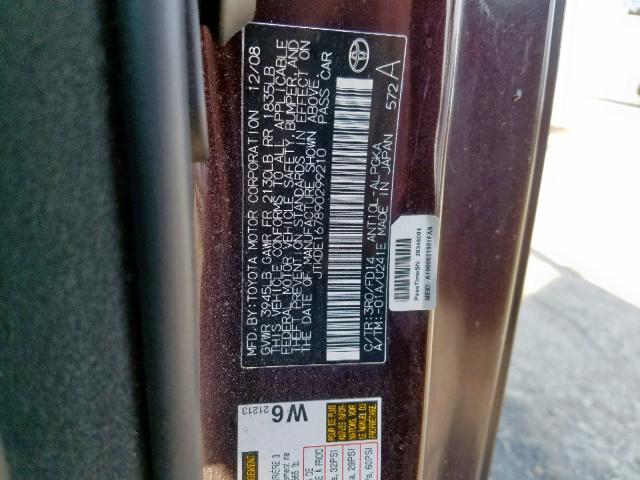 JTKDE167890299210 - 2009 TOYOTA SCION TC იასამნისფერი ფოტო 10