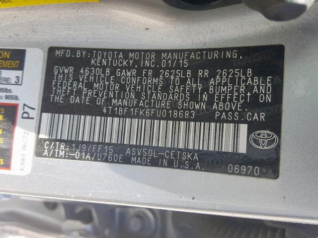 4T1BF1FK6FU018683 - 2015 TOYOTA CAMRY LE SILVER photo 10