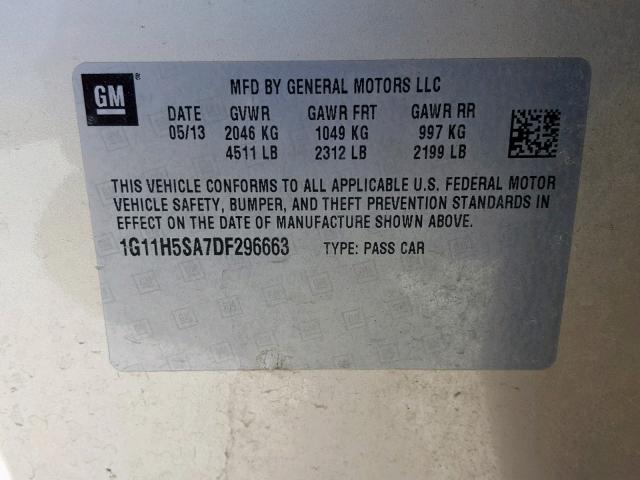 1G11H5SA7DF296663 - 2013 CHEVROLET MALIBU LTZ ოქროსფერი ფოტო 10