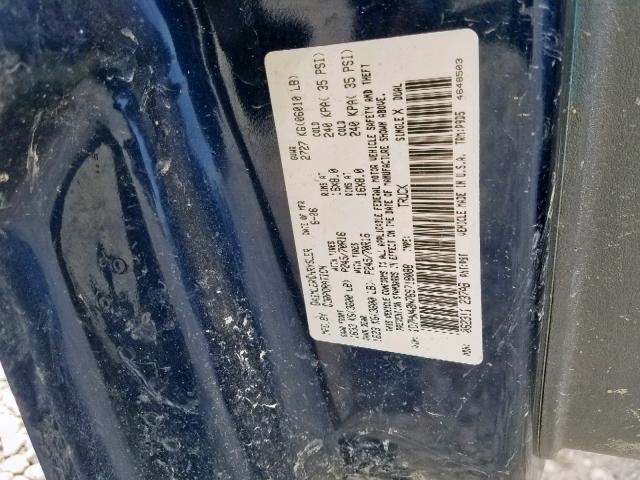 1D7HW48N76S718088 - 2006 DODGE DAKOTA QUA BLUE photo 10