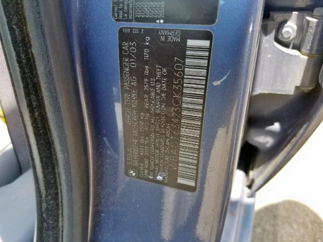 WBADT63423CK35607 - 2003 BMW 530 I AUTO BLUE photo 10