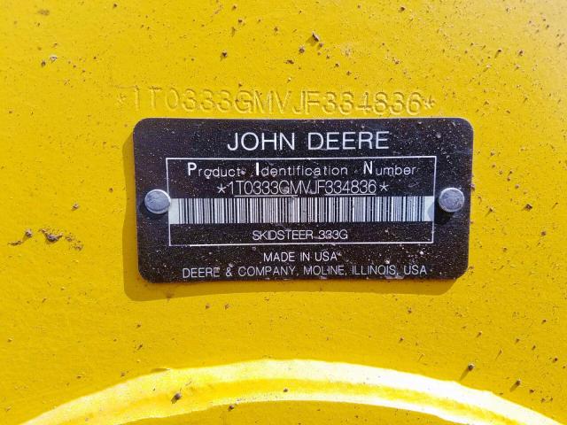 1T0333GMVJF334836 - 2018 JOHN DEERE 333G  YELLOW photo 10