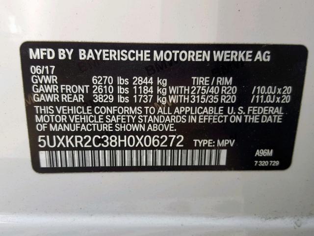 5UXKR2C38H0X06272 - 2017 BMW X5 SDRIVE3 WHITE photo 10