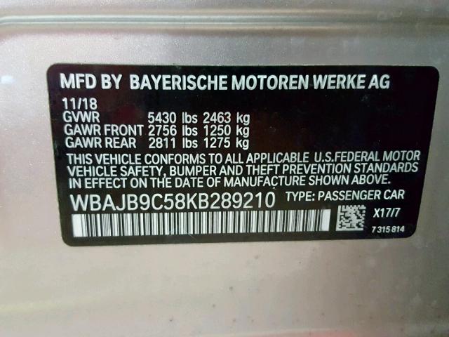 WBAJB9C58KB289210 - 2019 BMW M550XI WHITE photo 10