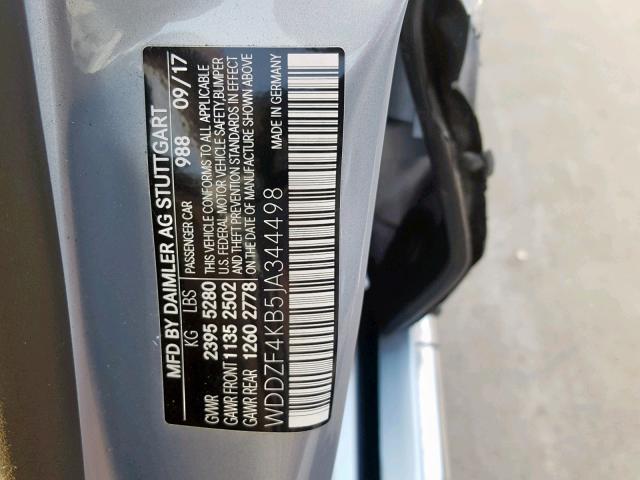 WDDZF4KB5JA344498 - 2018 MERCEDES-BENZ E 300 4MAT BLUE photo 10