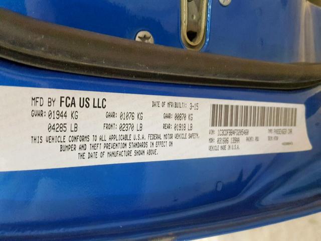 1C3CDFBB4FD205460 - 2015 DODGE DART SXT BLUE photo 10