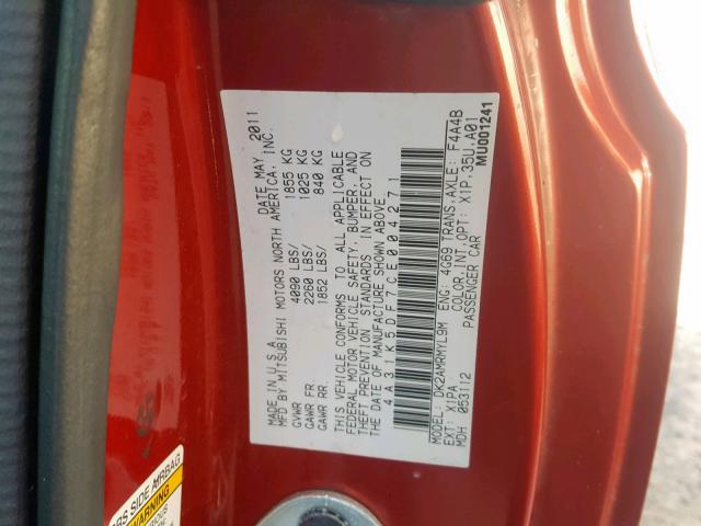 4A31K5DF7CE004271 - 2012 MITSUBISHI ECLIPSE GS RED photo 10