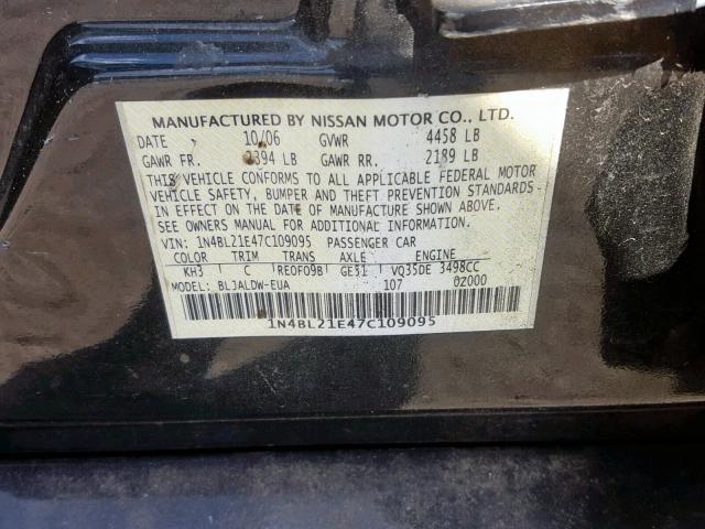 1N4BL21E47C109095 - 2007 NISSAN ALTIMA 3.5 BLACK photo 10