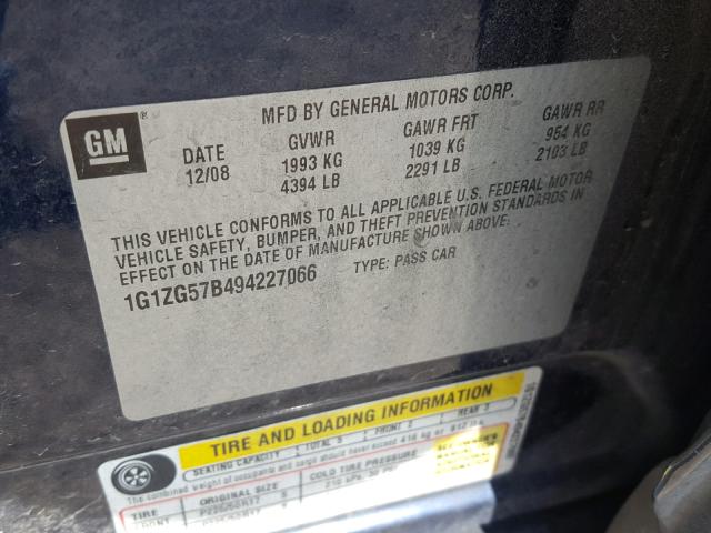 1G1ZG57B494227066 - 2009 CHEVROLET MALIBU LS 蓝色 照片 10