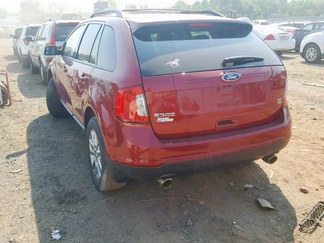 2FMDK4JCXEBA98242 - 2014 FORD EDGE SEL RED photo 3