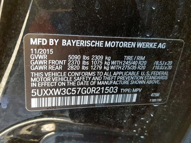 5UXXW3C57G0R21503 - 2016 BMW X4 XDRIVE2 BLACK photo 10