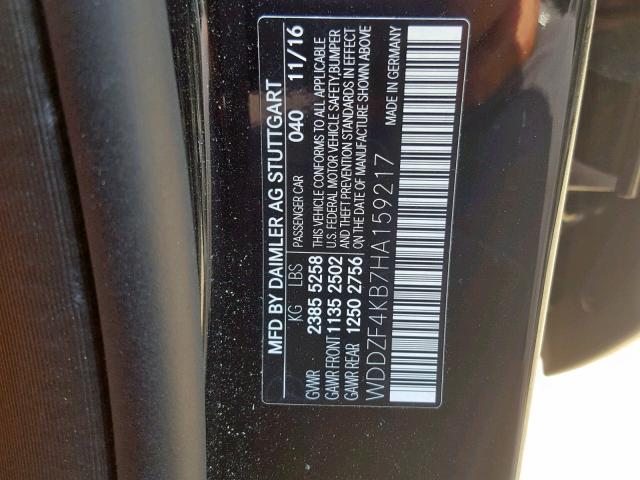 WDDZF4KB7HA159217 - 2017 MERCEDES-BENZ E 300 4MAT BLACK photo 10