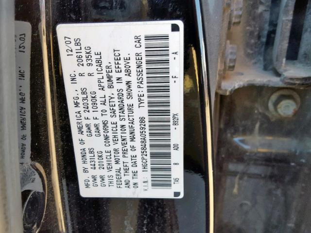 1HGCP25848A059286 - 2008 HONDA ACCORD EXL BLACK photo 10